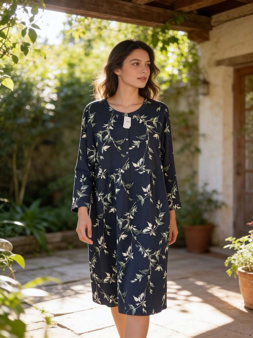 Pure Jill Dress Size XL Navy Floral Tencel Modal Midi XL